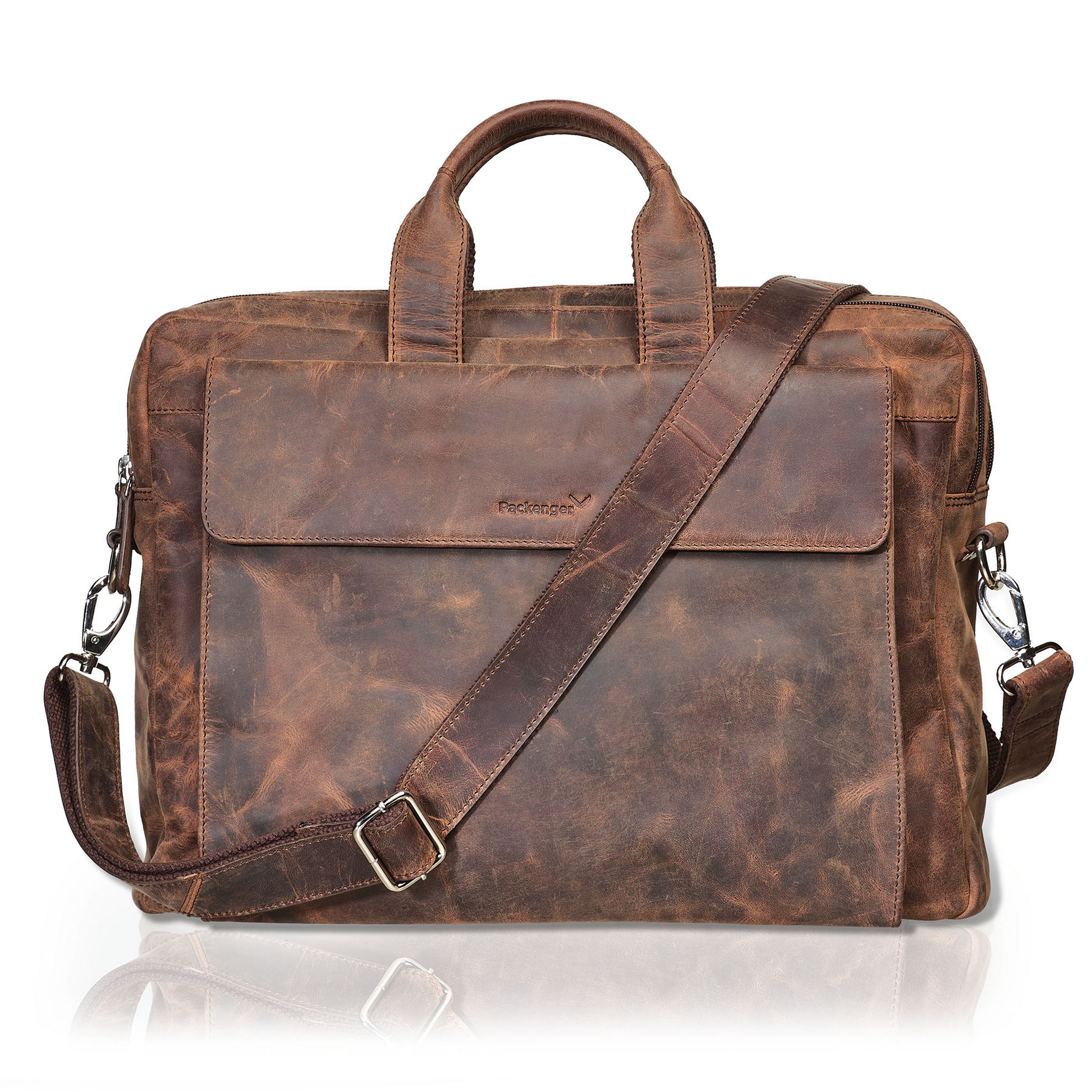 Packenger Messenger Bag ODIN Ledertasche in Vintage Braun